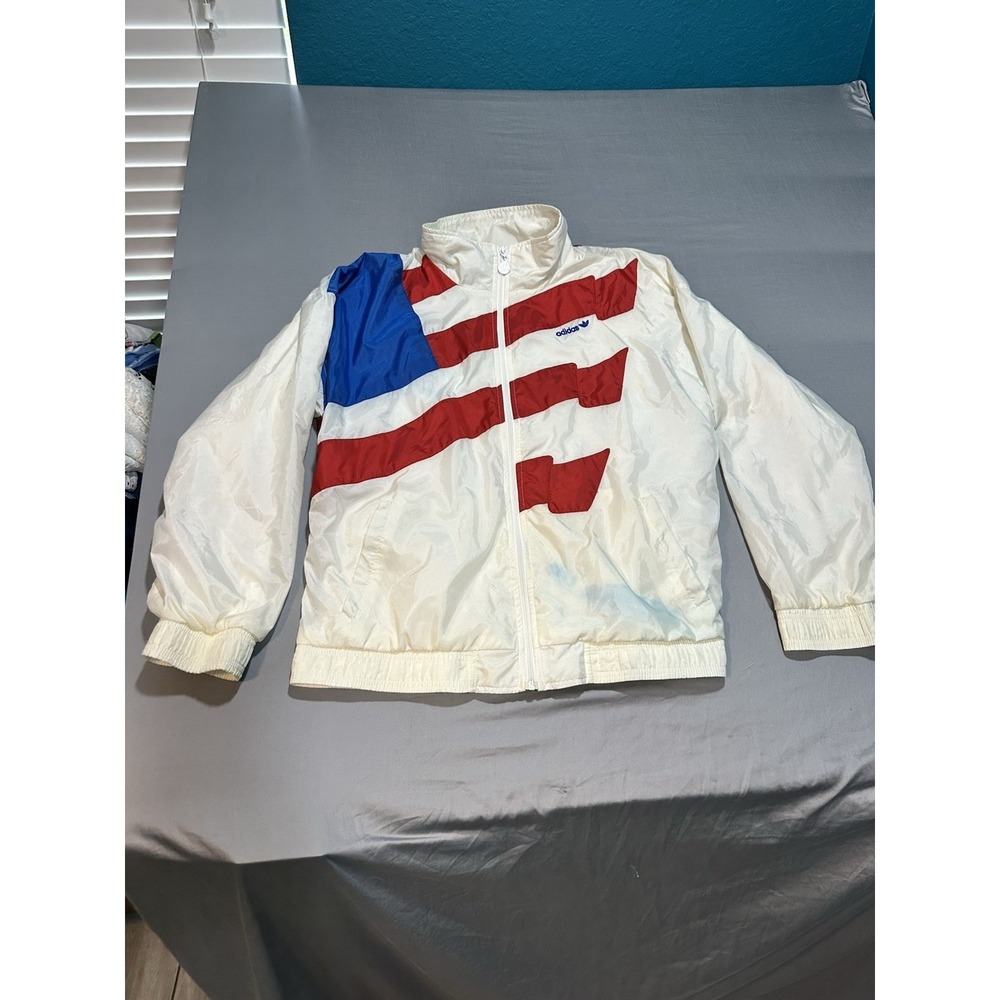 Rare‎ VTG ADIDAS Spell Out Trefoil American USA Flag Striped Track Jacket 90s L